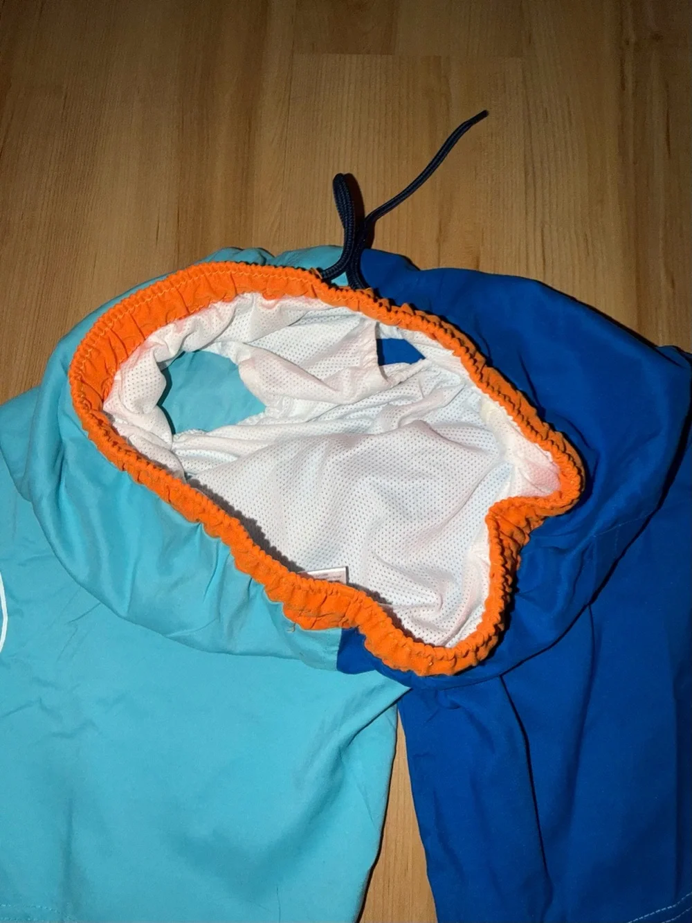Original Penguin Men's Swim Trunks with Bright Orange Waistband and White Liner